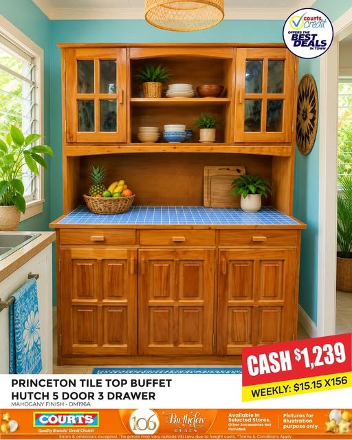 Princeton Tile Top Buffet Hutch 5 Door 3 Drawer
