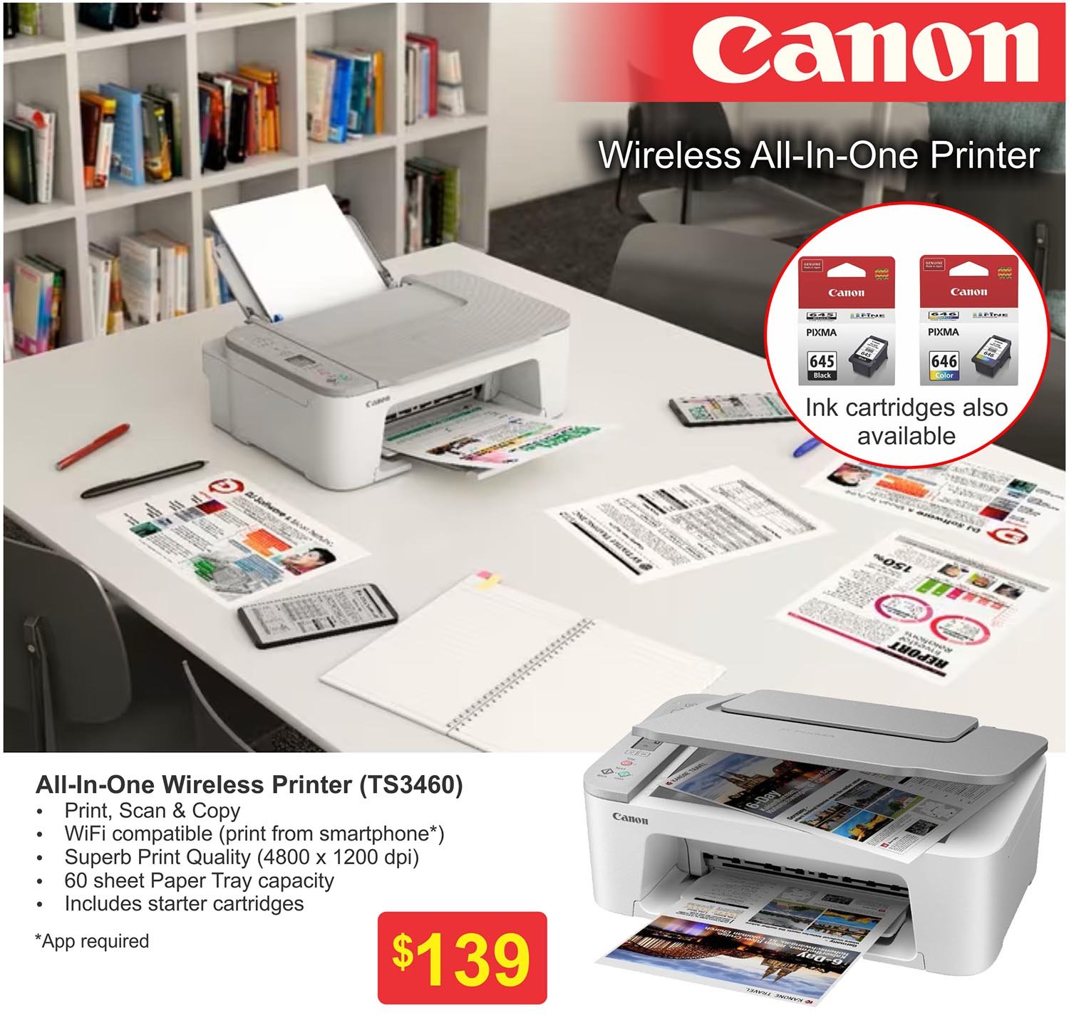 Canon Pixma Wireless All-In-One Printer TS3460
