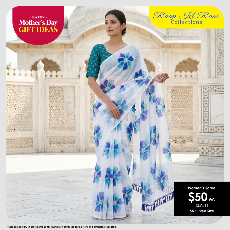 Women's Saree - Blue Floral Design