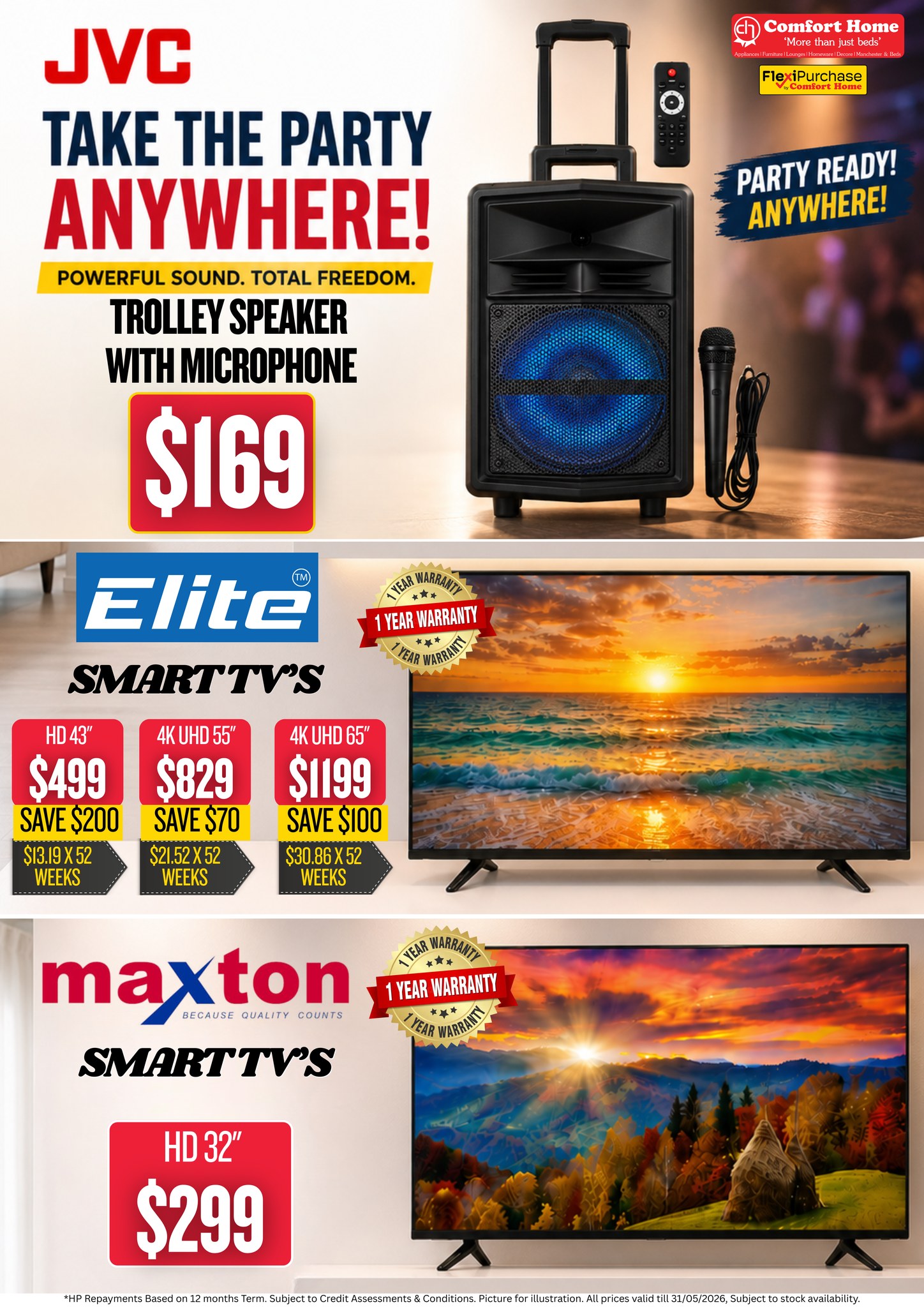 Entertainment Deals: JVC Speaker & Smart TVs
