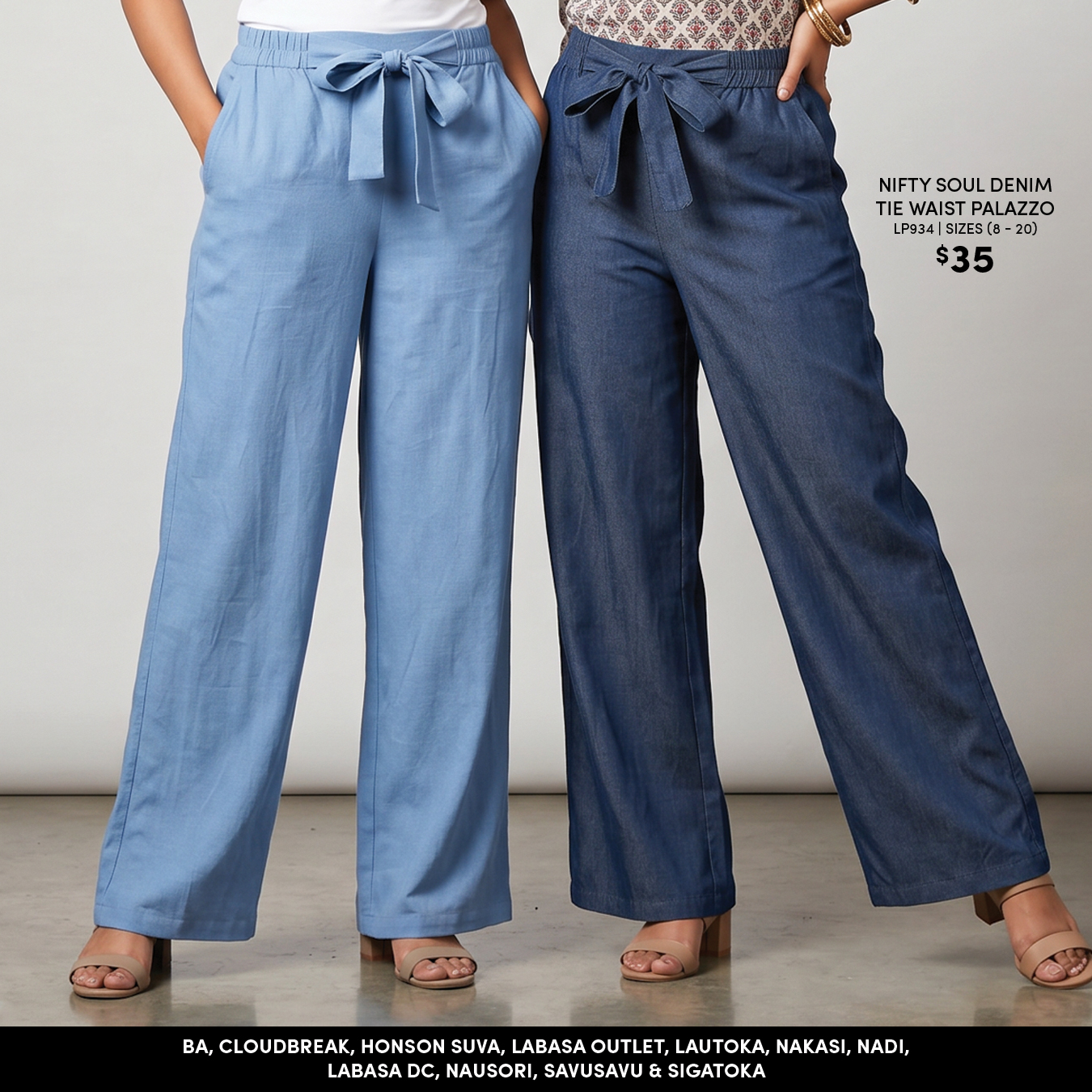 Nifty Soul Denim Tie Waist Palazzo