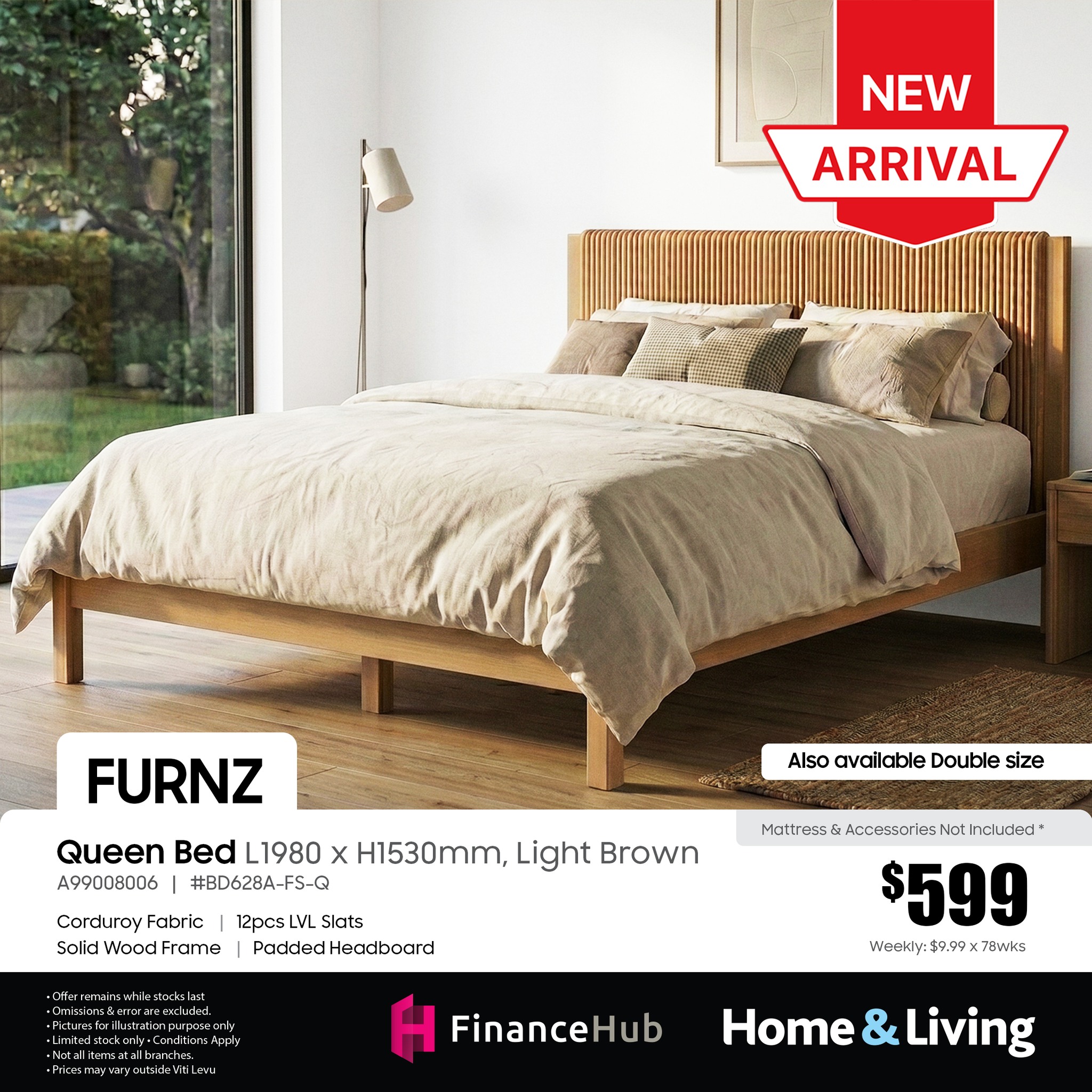 FURNZ Queen Bed - Light Brown