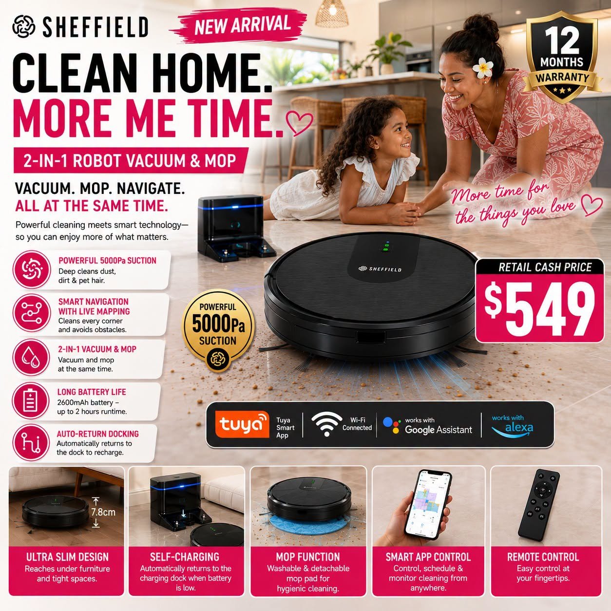 Sheffield 2-in-1 Robot Vacuum & Mop
