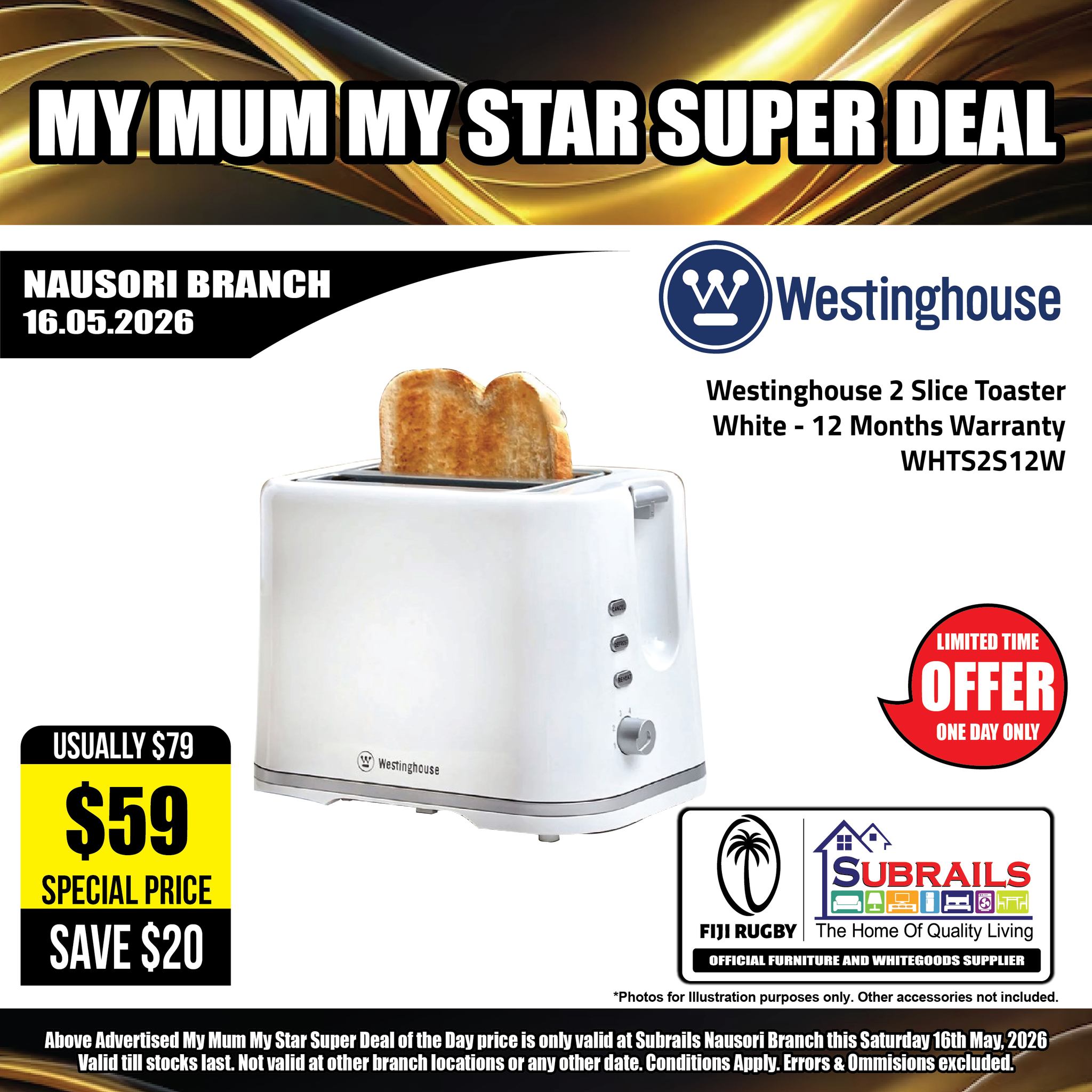 Westinghouse 2 Slice Toaster White