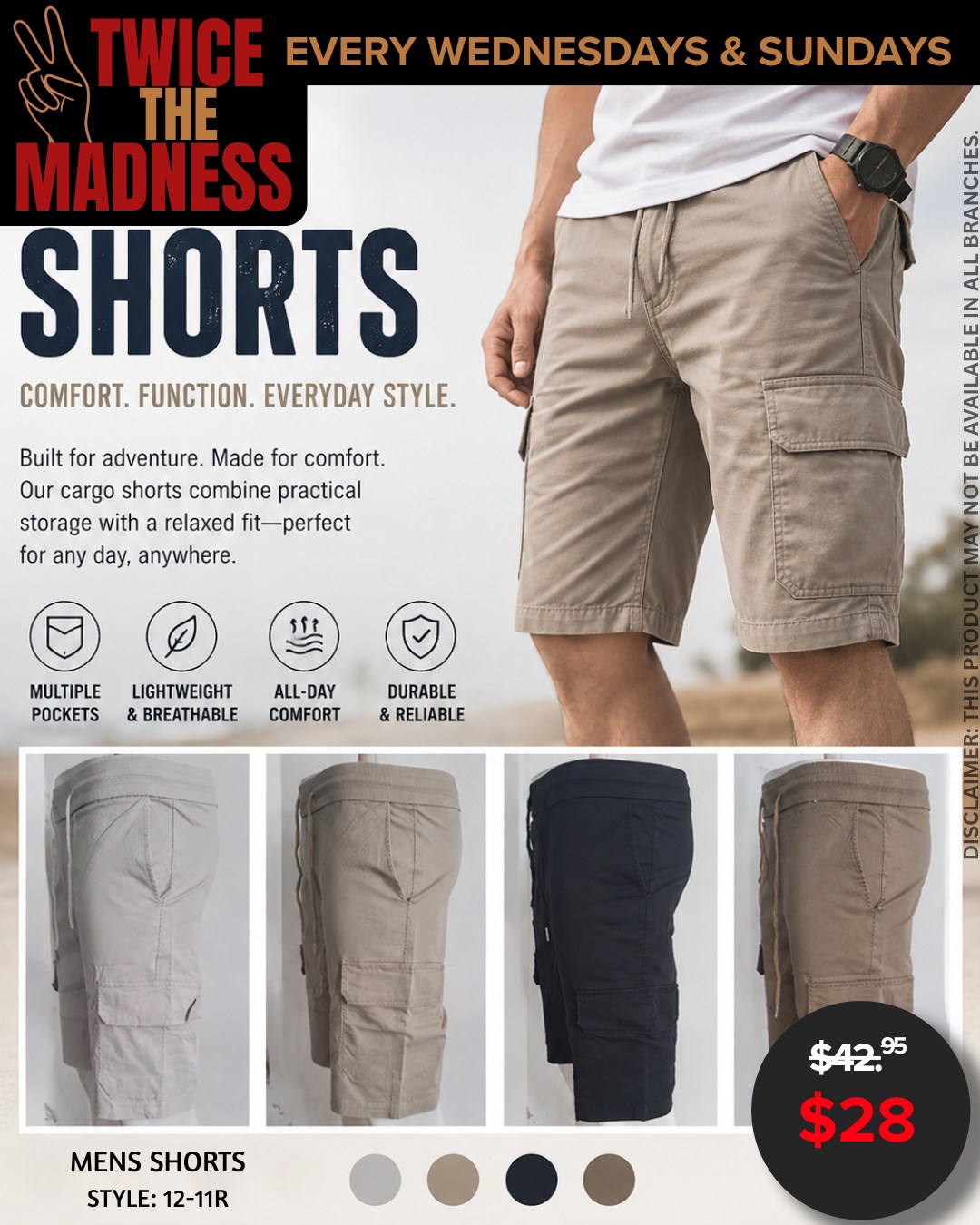 Mens Cargo Shorts - Twice The Madness Sale