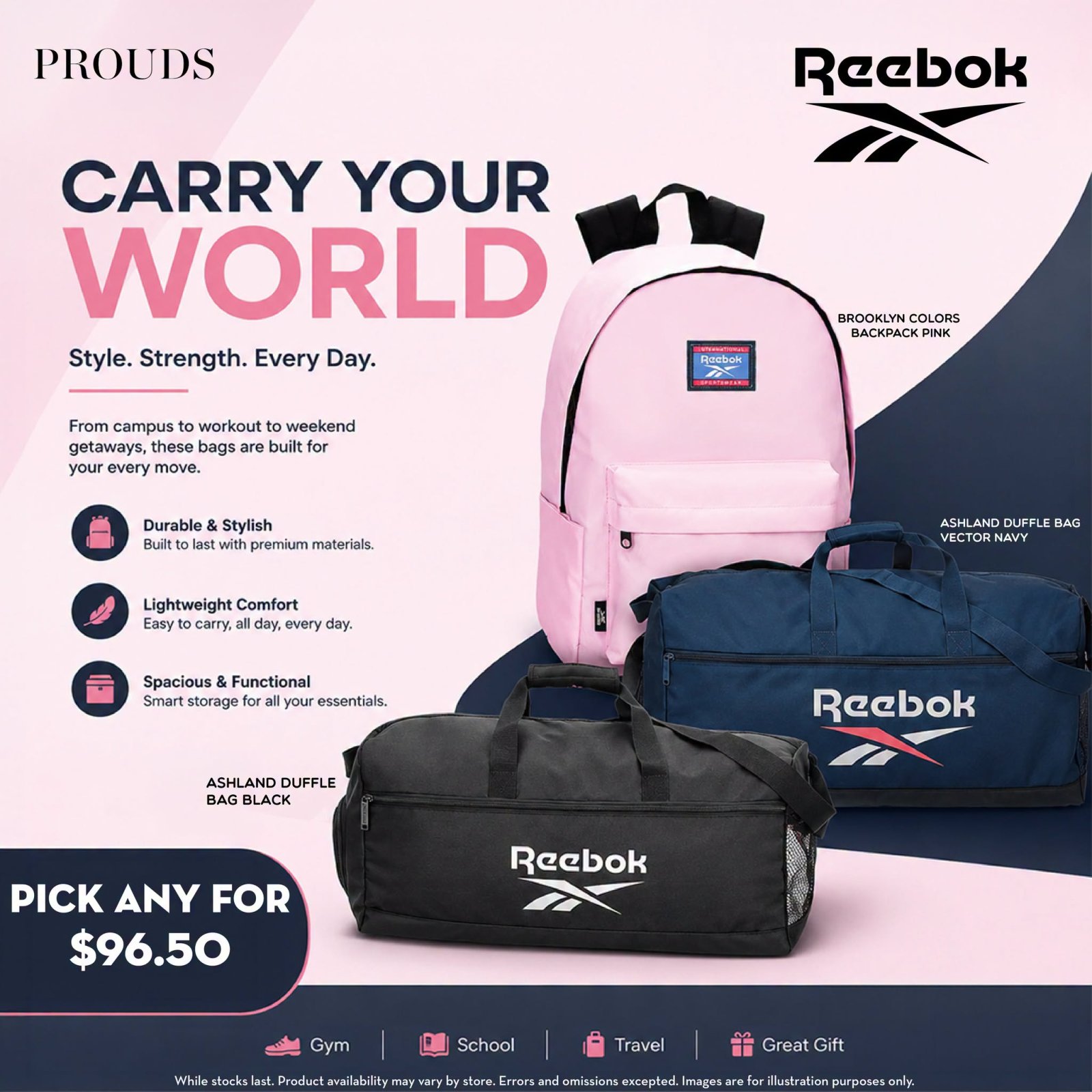 Reebok Bags - Brooklyn Colors Backpack & Ashland Duffle