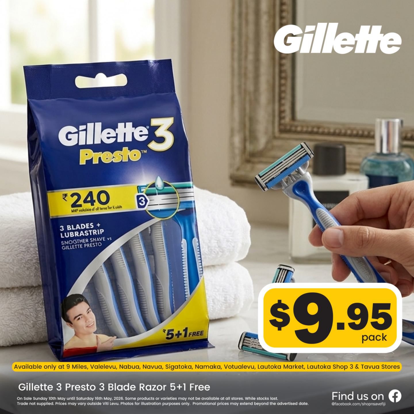 Gillette 3 Presto 3 Blade Razor 5+1 Free