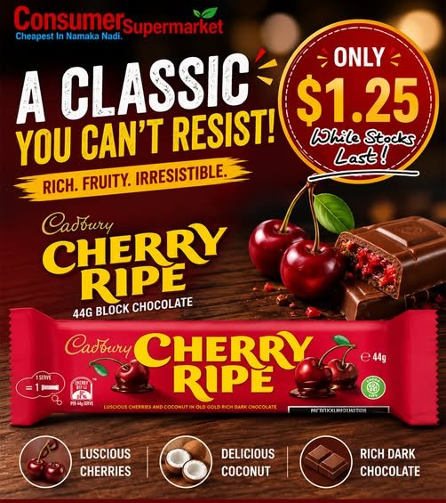 Cadbury Cherry Ripe 44g Block Chocolate
