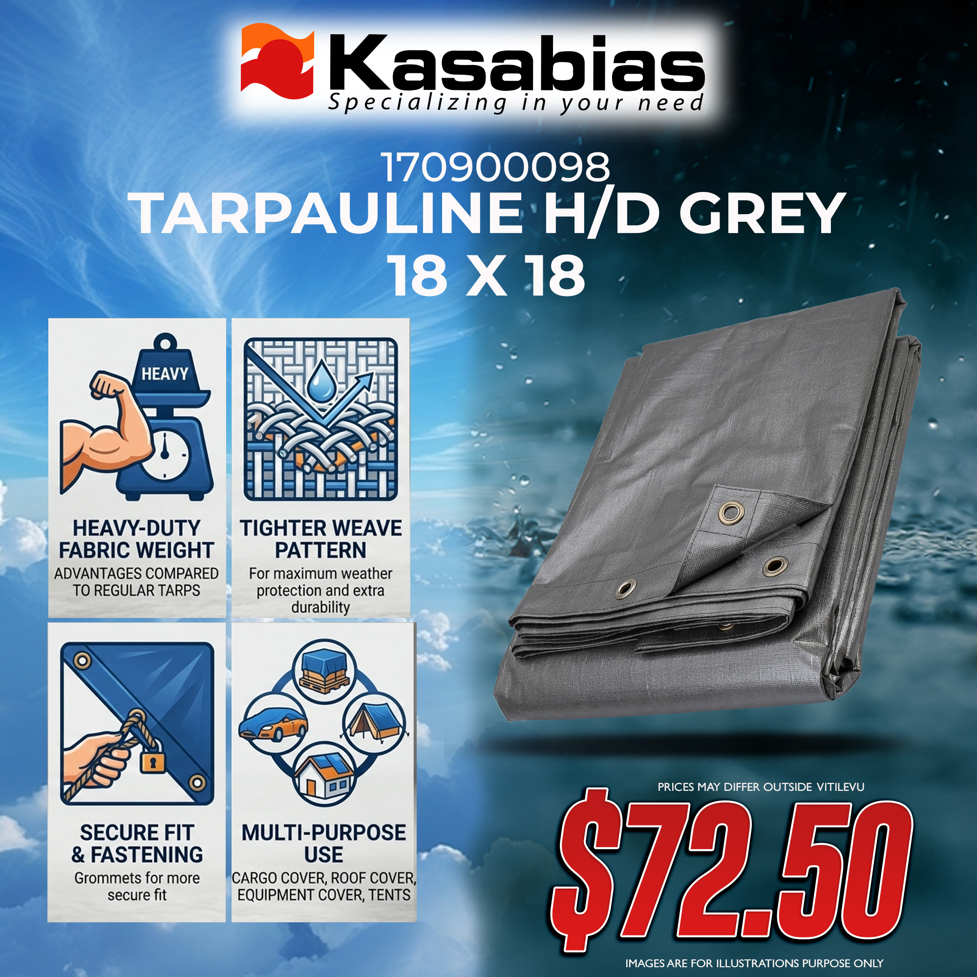 Tarpauline H/D Grey 18 x 18