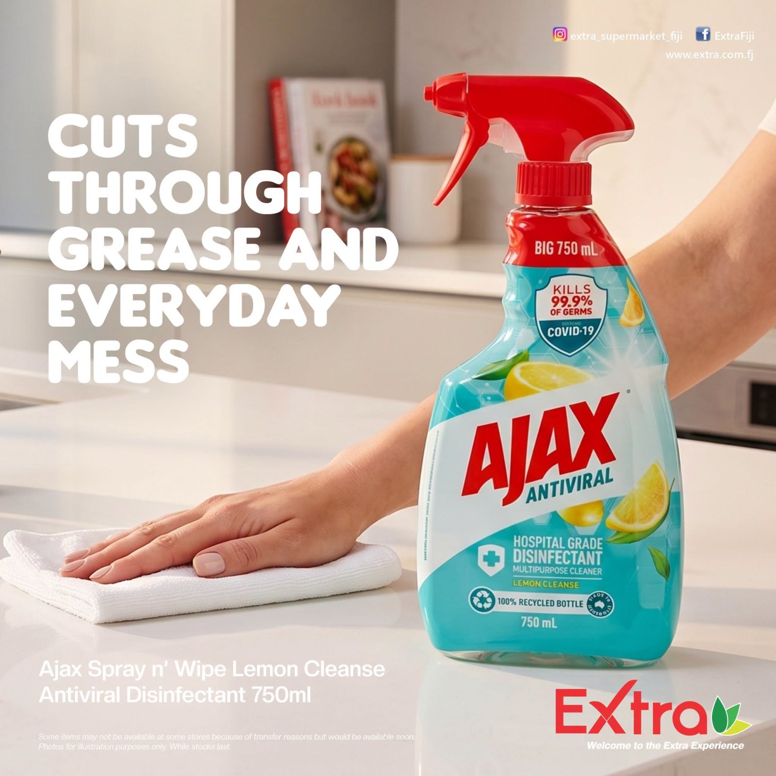 Ajax Spray n' Wipe Lemon Cleanse Antiviral Disinfectant 750ml
