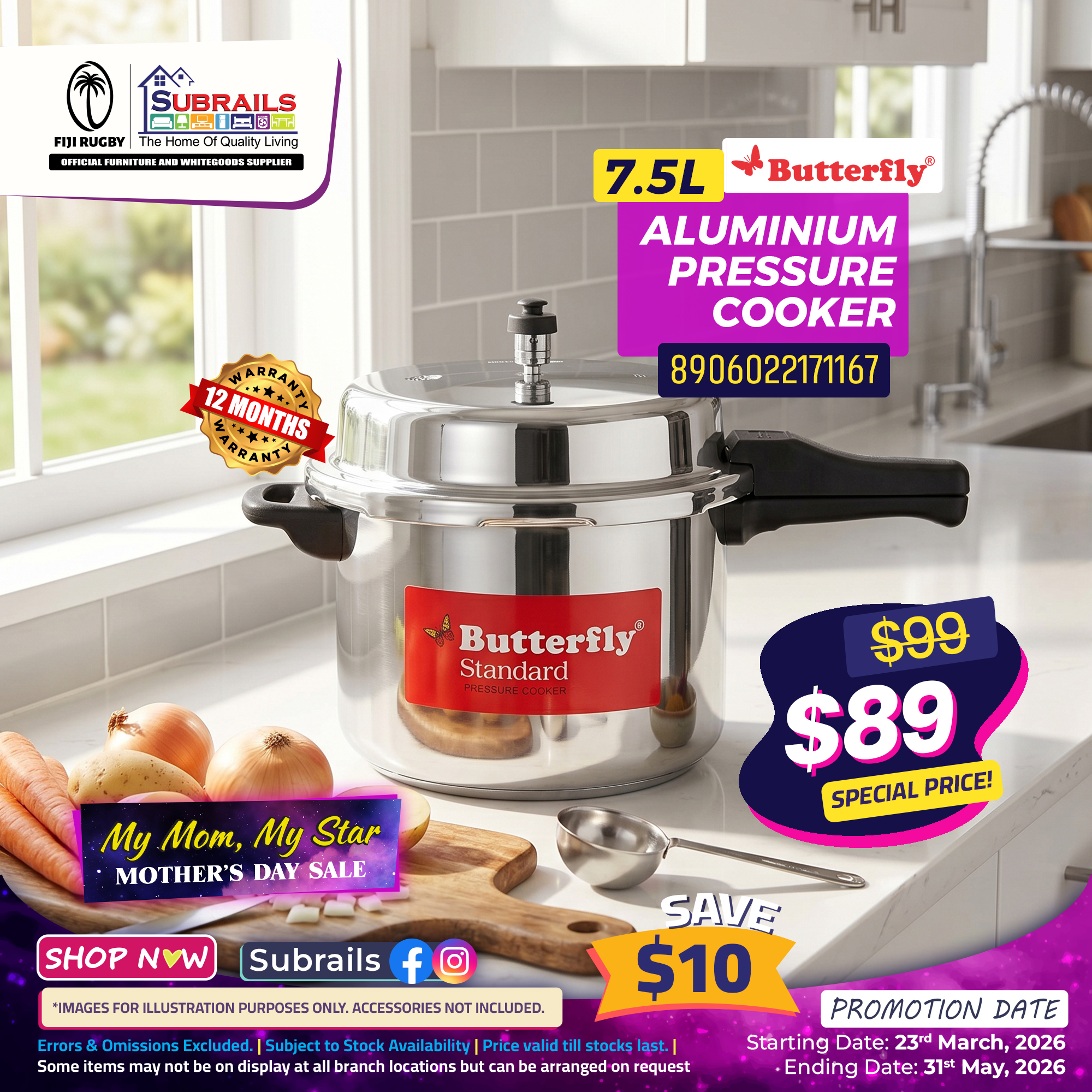 Butterfly 7.5L Aluminium Pressure Cooker