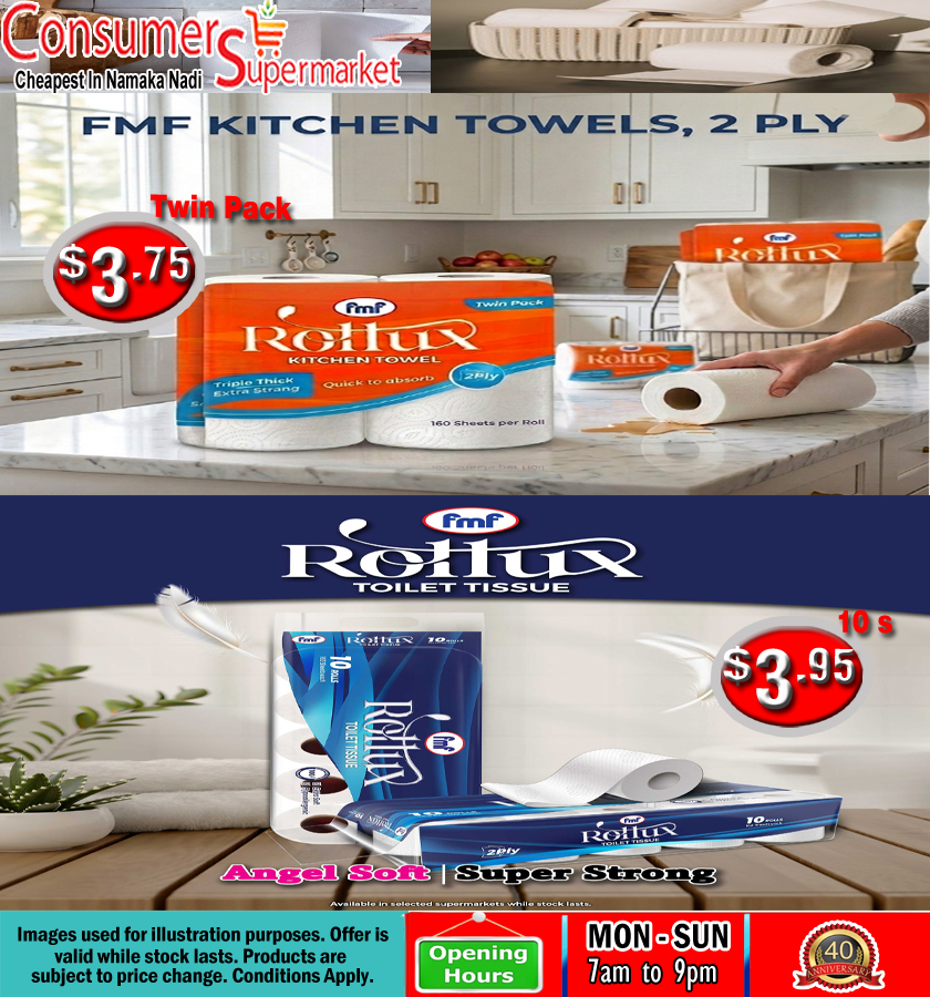 FMF Kitchen Towels & Rollux Toilet Tissue Promotion