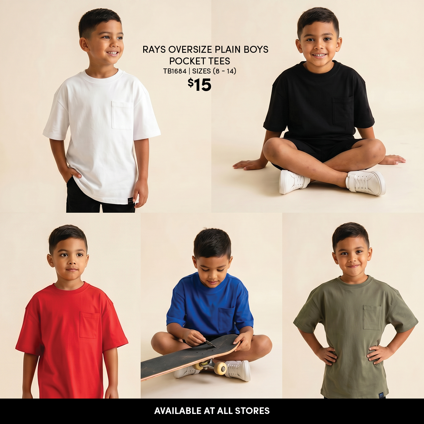 Rays Oversize Plain Boys Pocket Tees