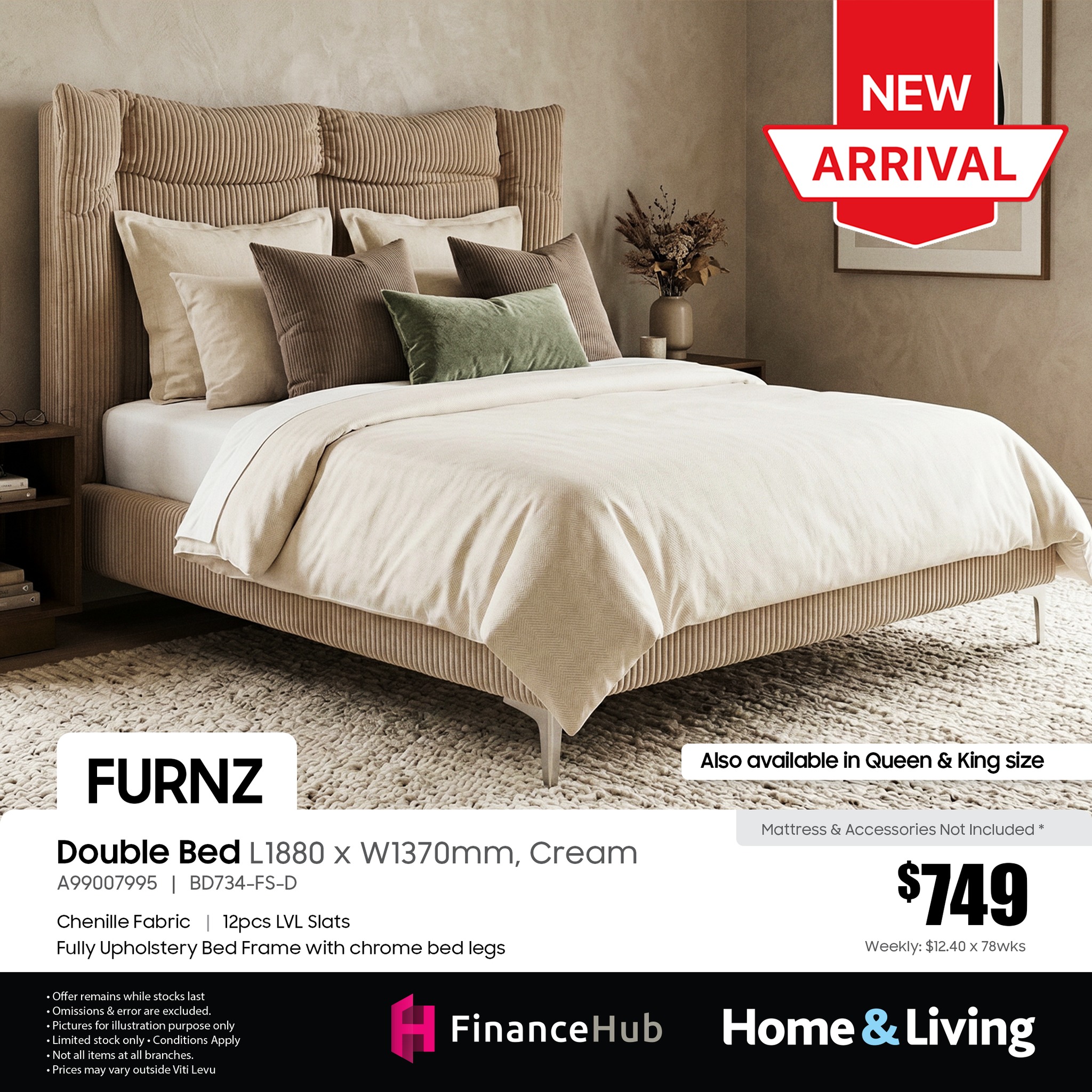FURNZ Double Bed - Cream