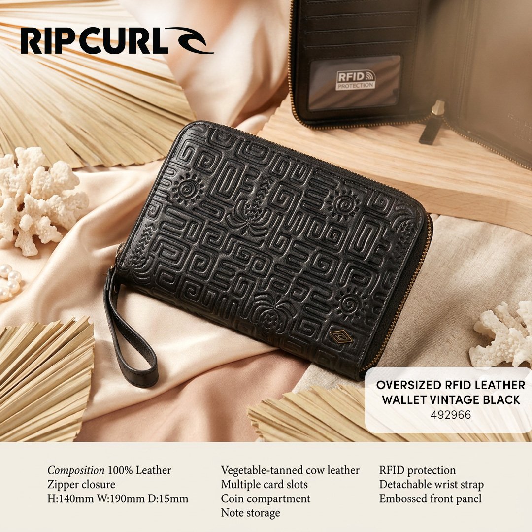 Oversized RFID Leather Wallet Vintage Black