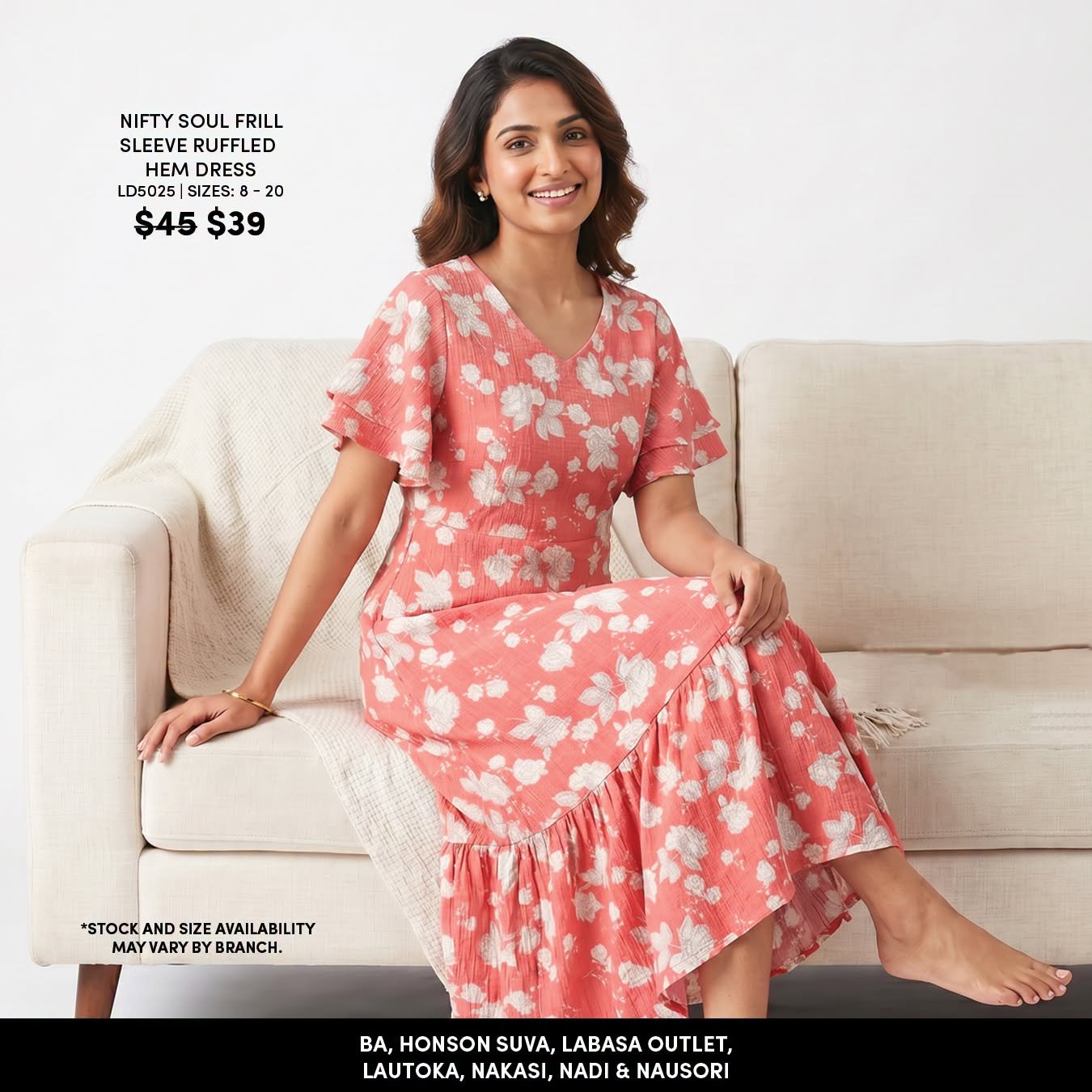 Nifty Soul Frill Sleeve Ruffled Hem Dress