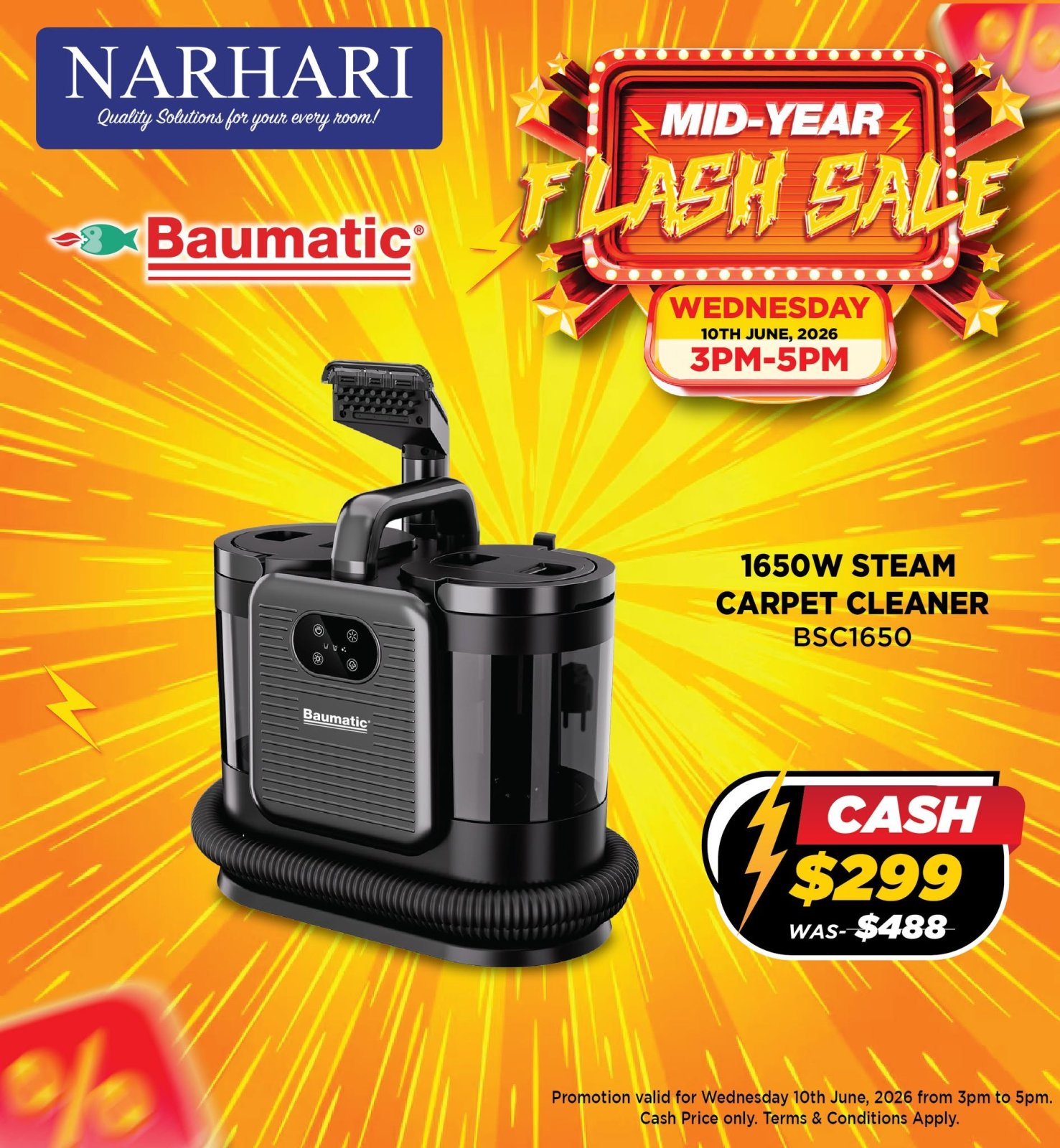 Baumatic 1650W Steam Carpet Cleaner BSC1650