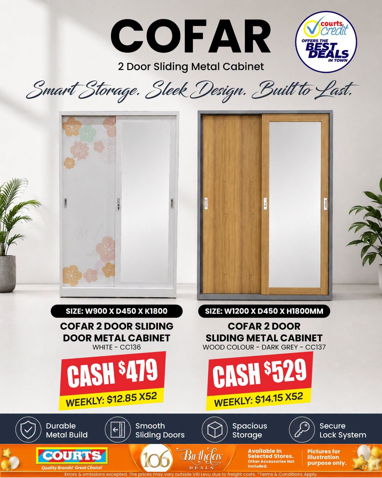 COFAR 2 Door Sliding Metal Cabinet