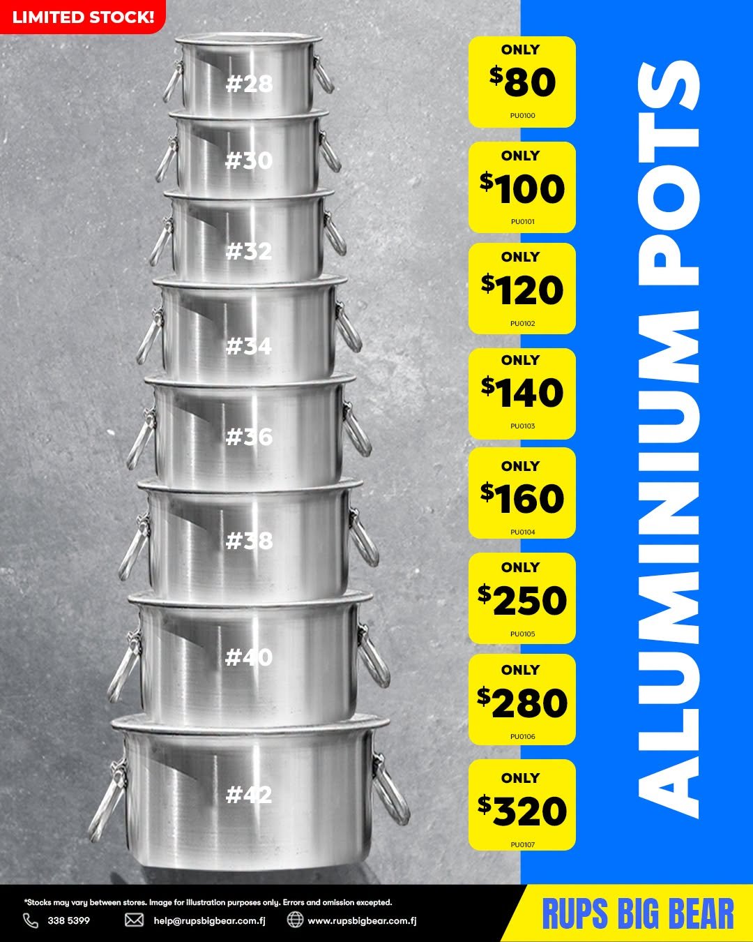 Aluminium Pots - Multi-Size Selection