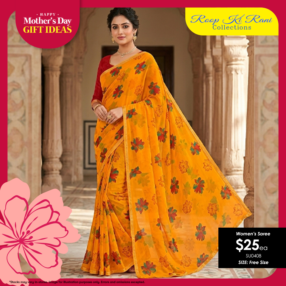 Women's Saree - Orange Floral Print