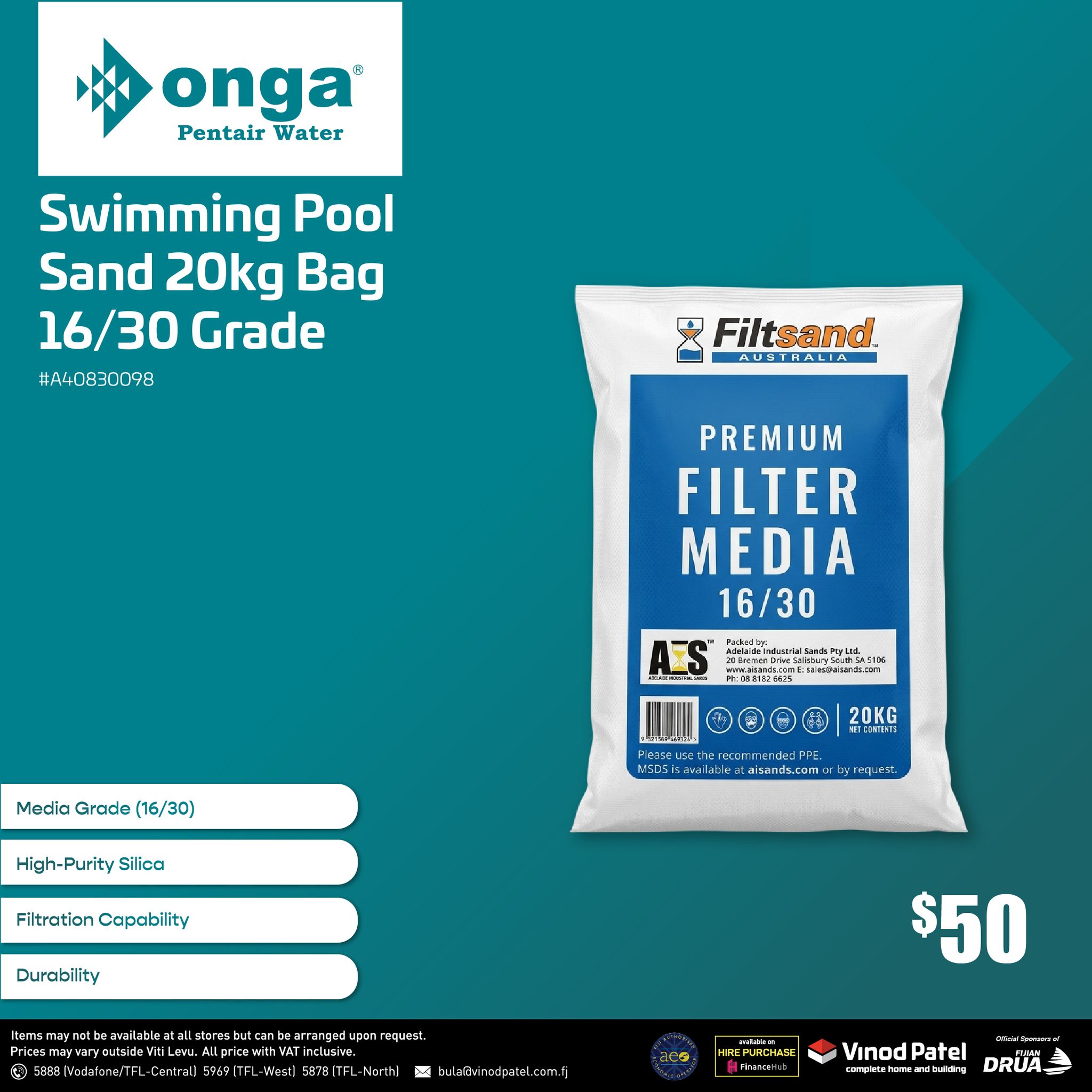 Swimming Pool Sand 20kg Bag 16/30 Grade