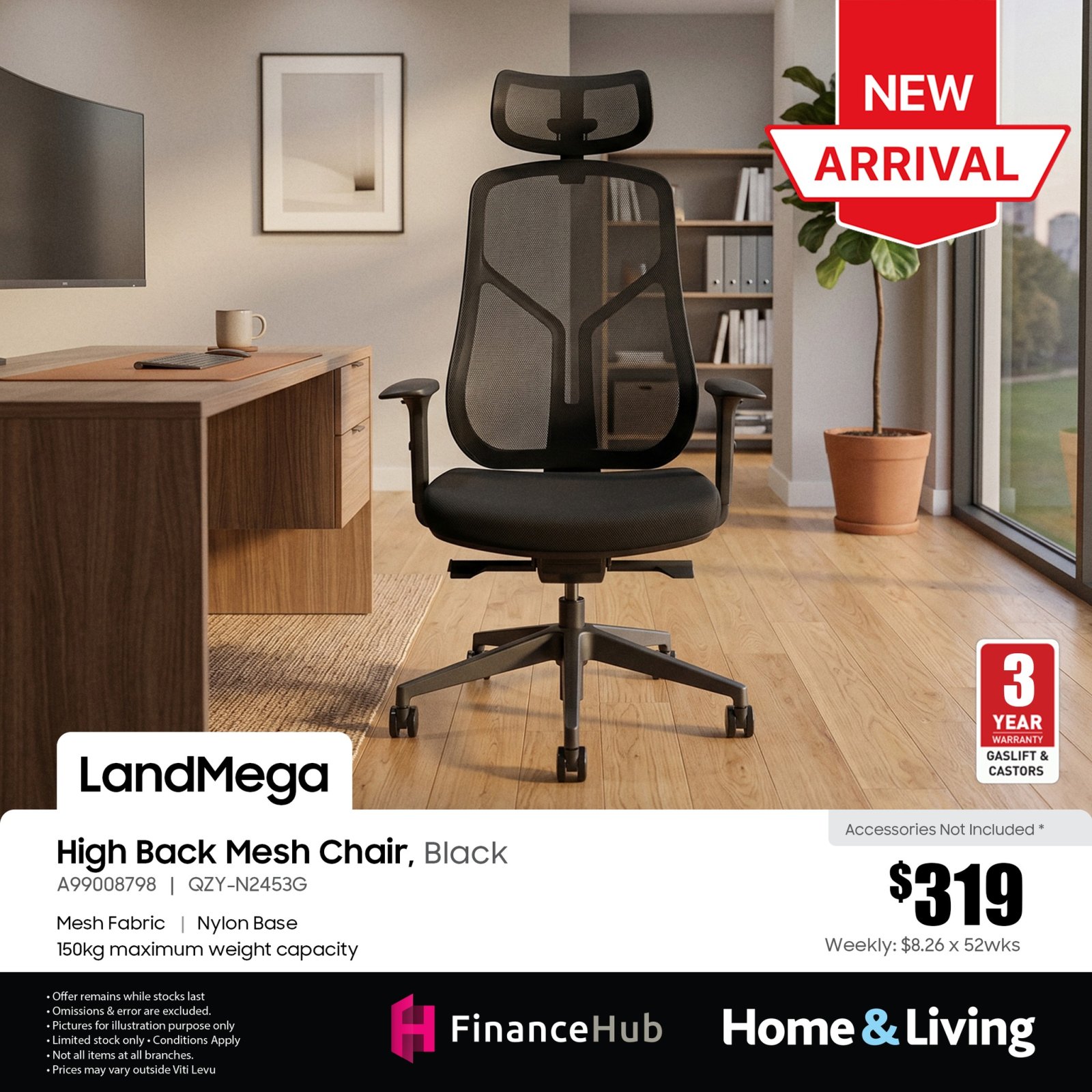 High Back Mesh Chair, Black
