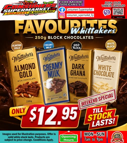 Whittakers 250g Block Chocolates Weekend Special