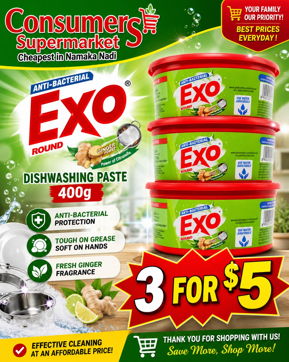 EXO Round Dishwashing Paste 400g