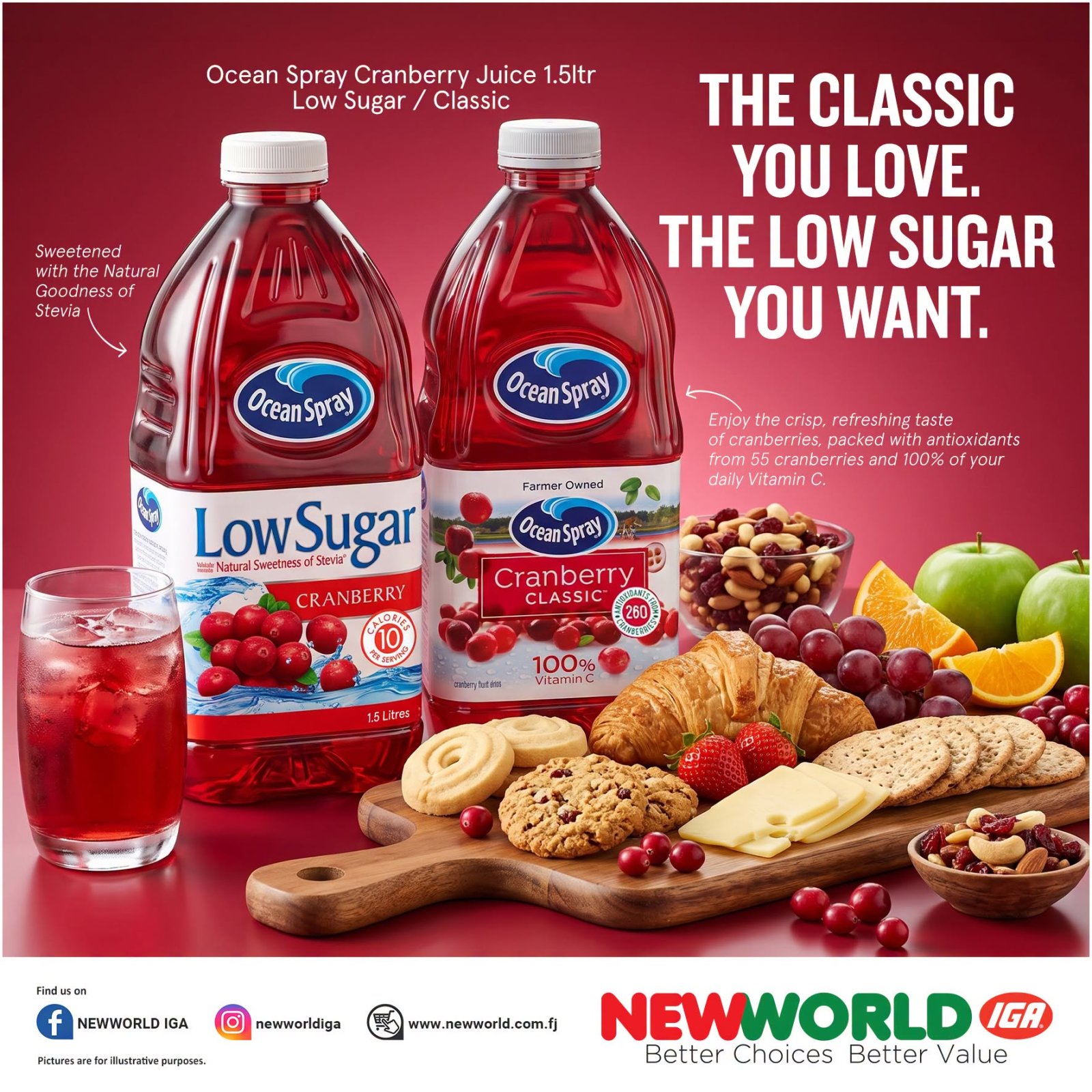 Ocean Spray Cranberry Juice 1.5ltr Low Sugar / Classic