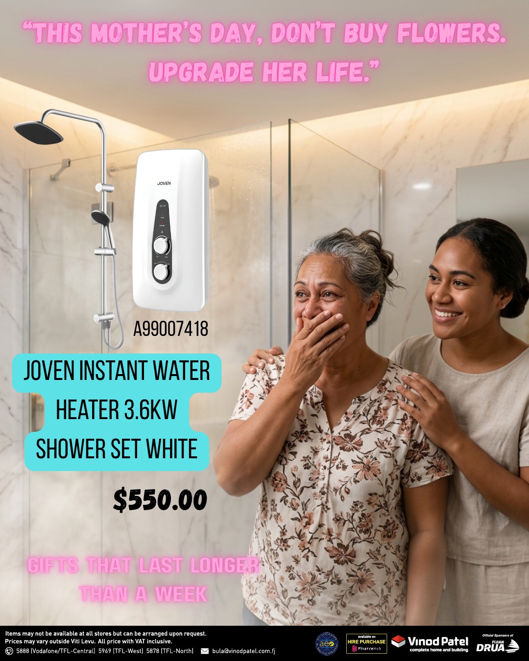 Joven Instant Water Heater 3.6KW Shower Set