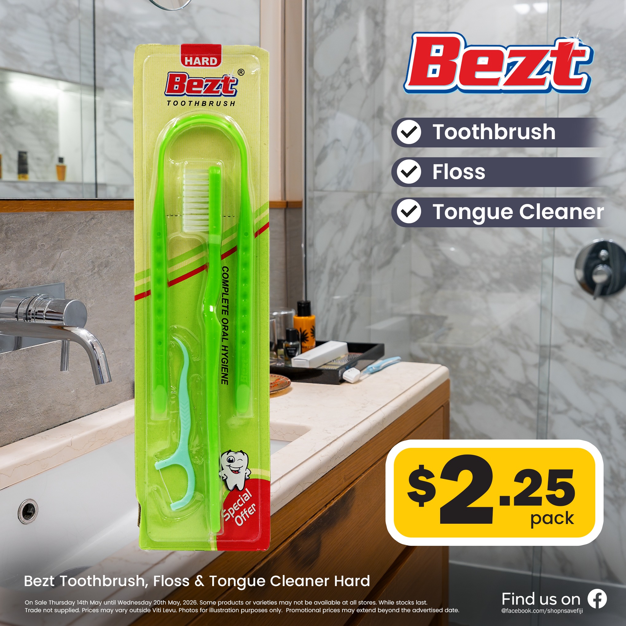 Bezt Toothbrush, Floss & Tongue Cleaner Hard